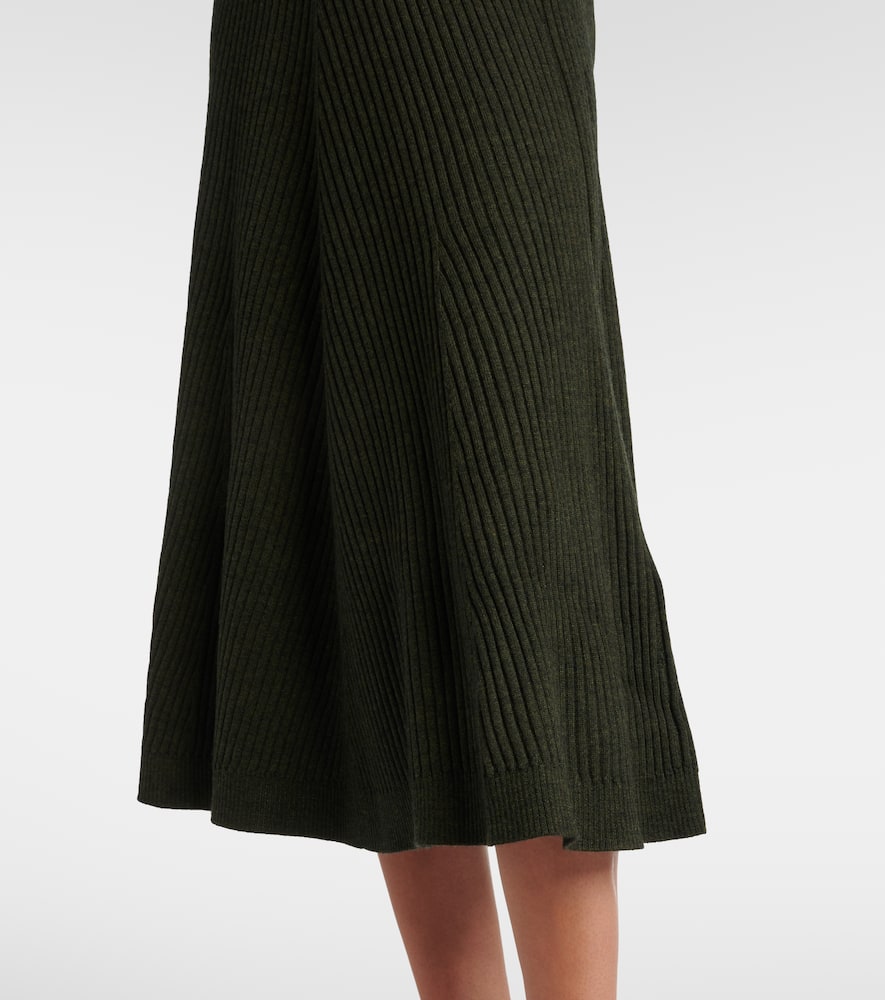 Ribbed-knit wool midi skirt