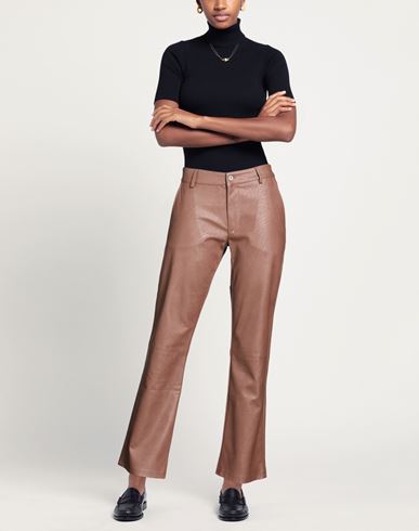Woman Pants Chocolate brown Size S Polyurethane, Viscose