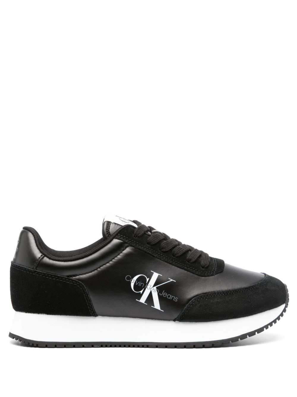 Logo-print leather sneakers - Black