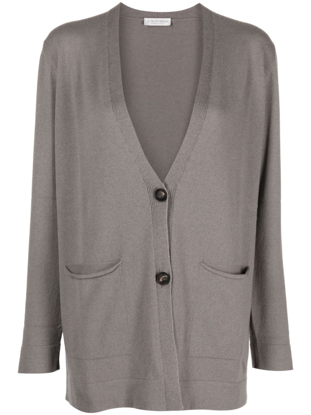 V-neck fine-ribbed cardigan - Grey