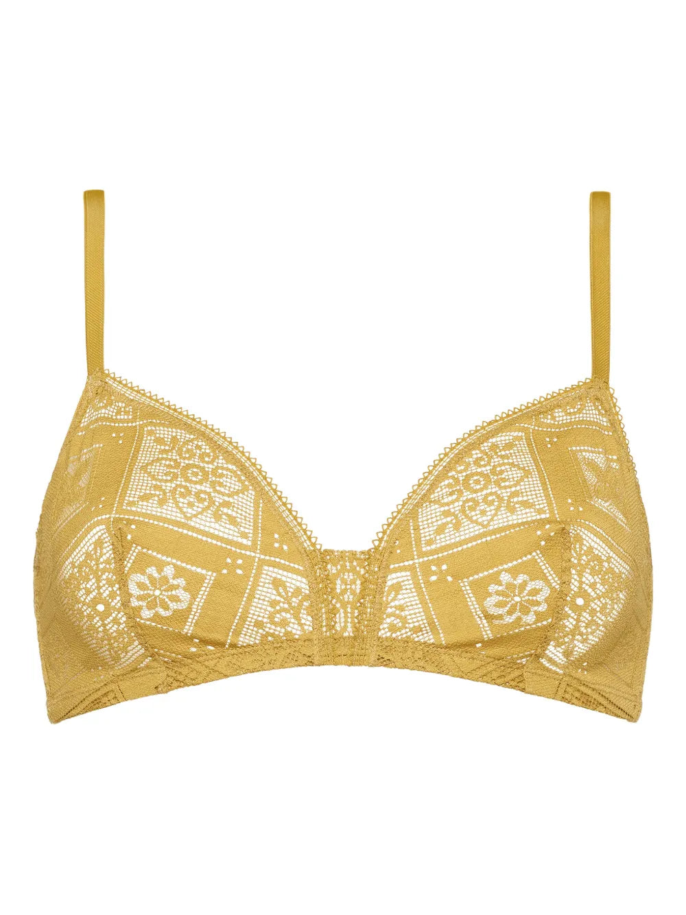 Lace Wireless Triangle Bra — Yellow