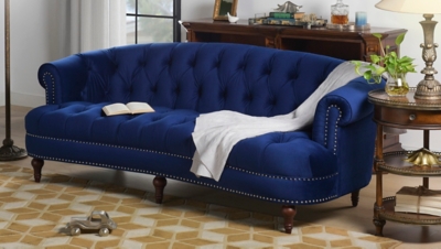 Jennifer Taylor home La Rosa Chesterfield Sofa, Navy Blue