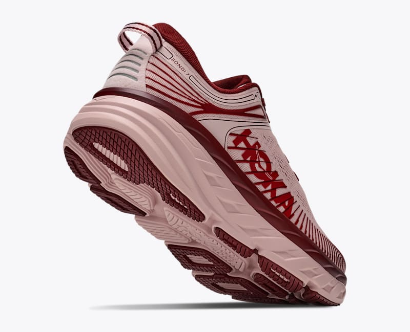 HOKA Women's Bondi 7 Shoes in Pink Opal/Varsity Burgundy