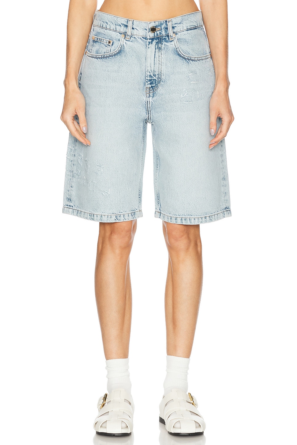 Casablanca Women's Graffiti Denim Shorts in Mid Wash
