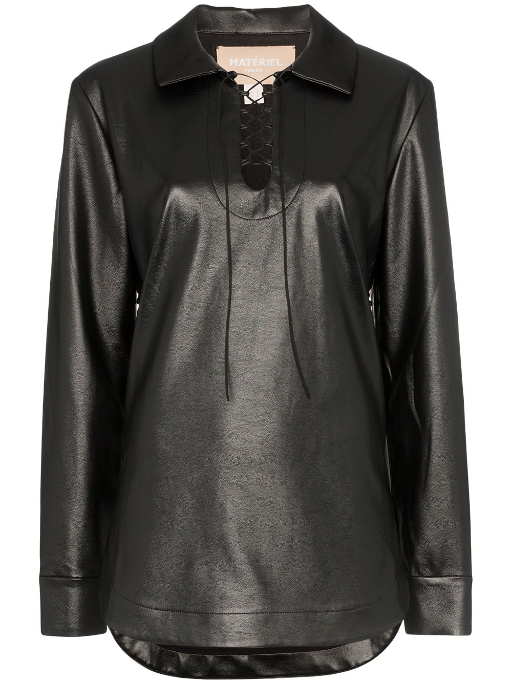 Faux leather lace-up top - Black