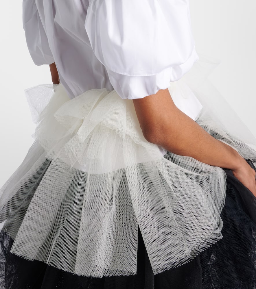 Tulle-trimmed cropped cotton shirt