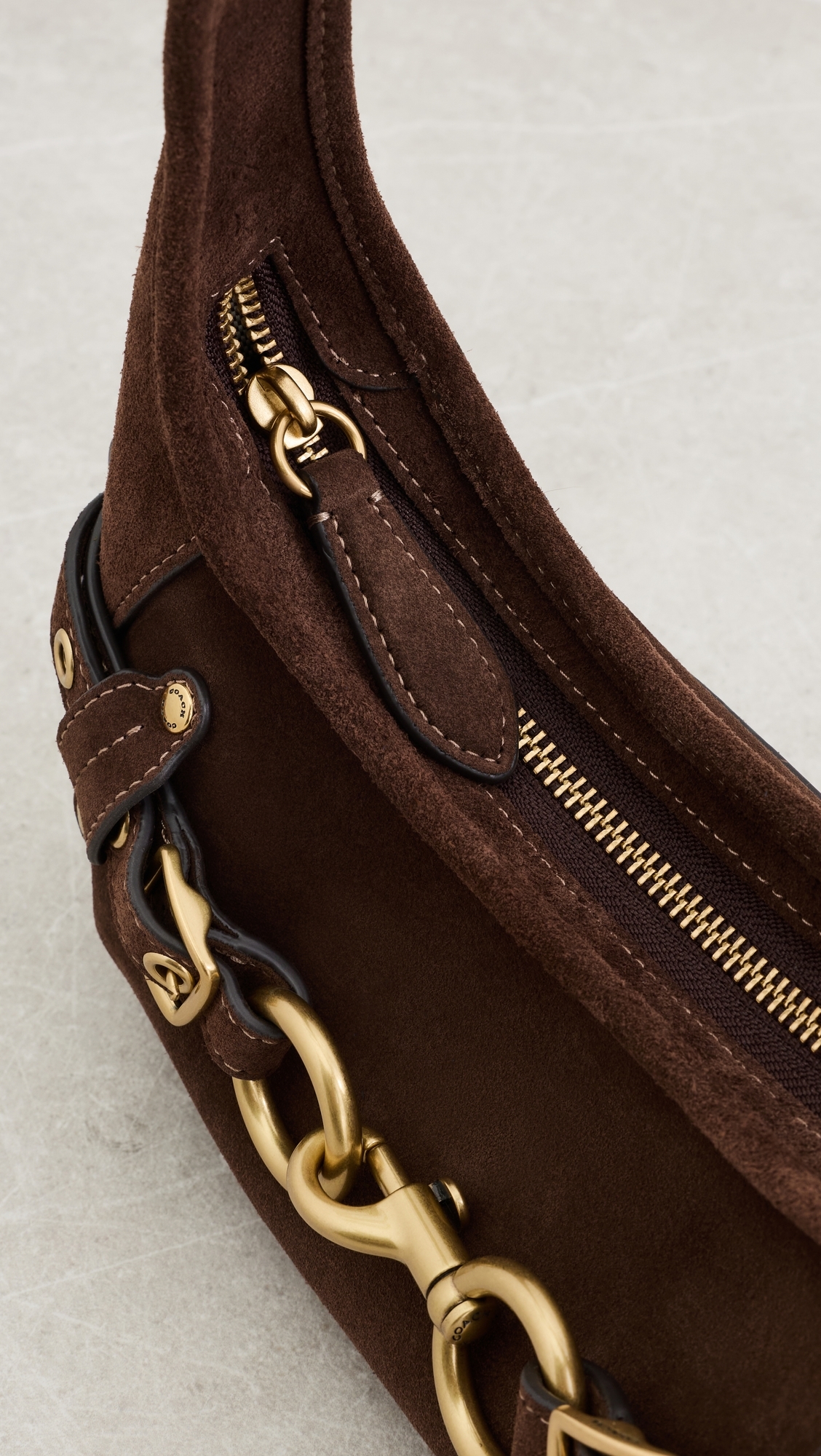 Belted Ergo Suede Shoulder Bag 26 Dark Chocolate One Size