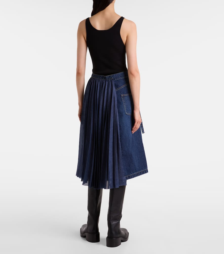 Pleated denim midi skirt