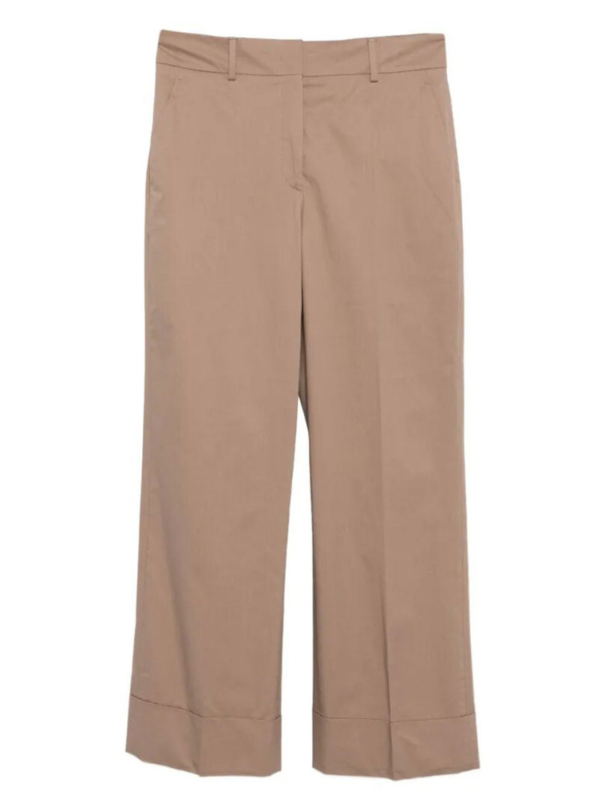 Brown Wide Leg Curved Cotton Trouser