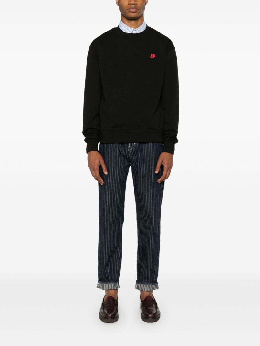 Black Sweater With Boke Flower Patch In Cotton Man