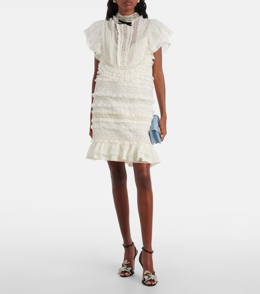 Ruffled lace and linen minidress