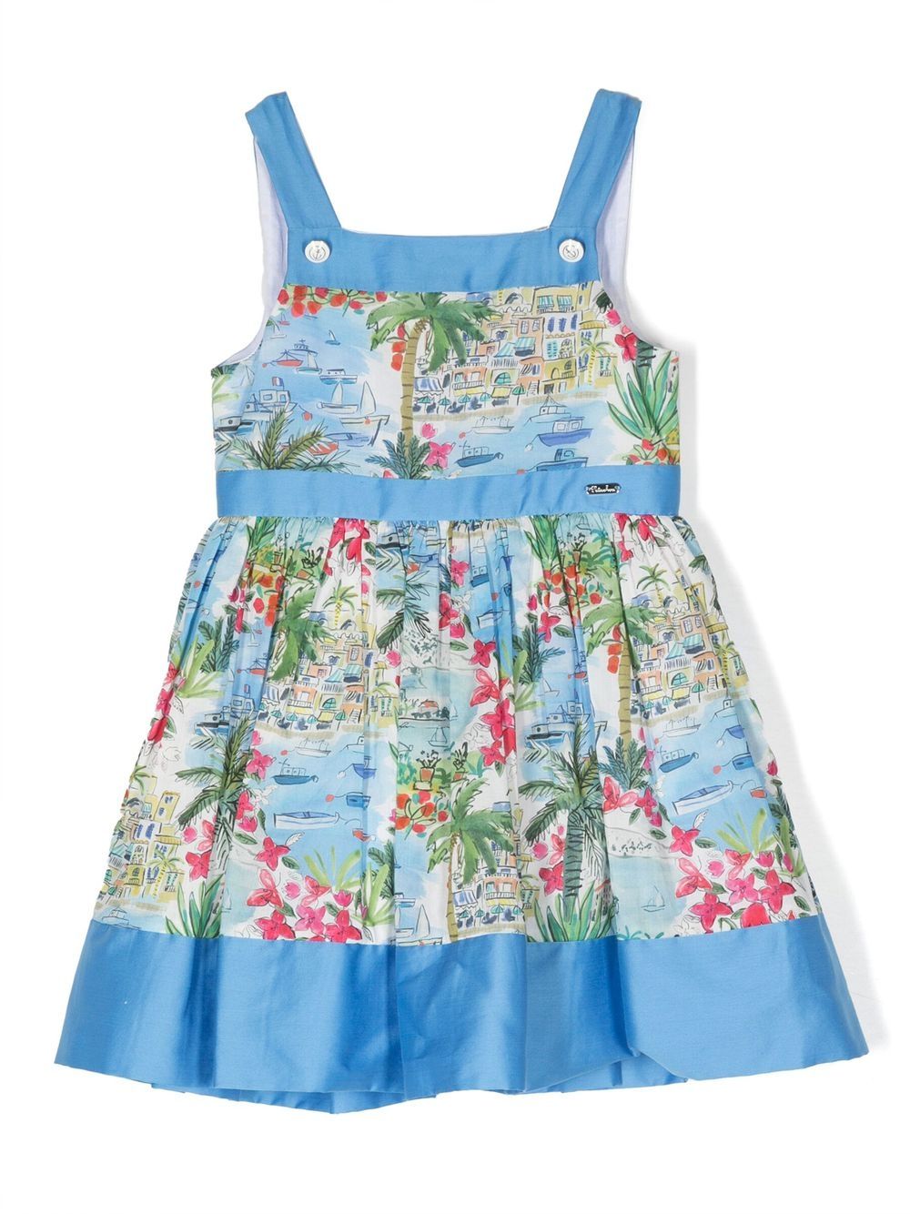 Sea Liberty-print flared ress - Blue
