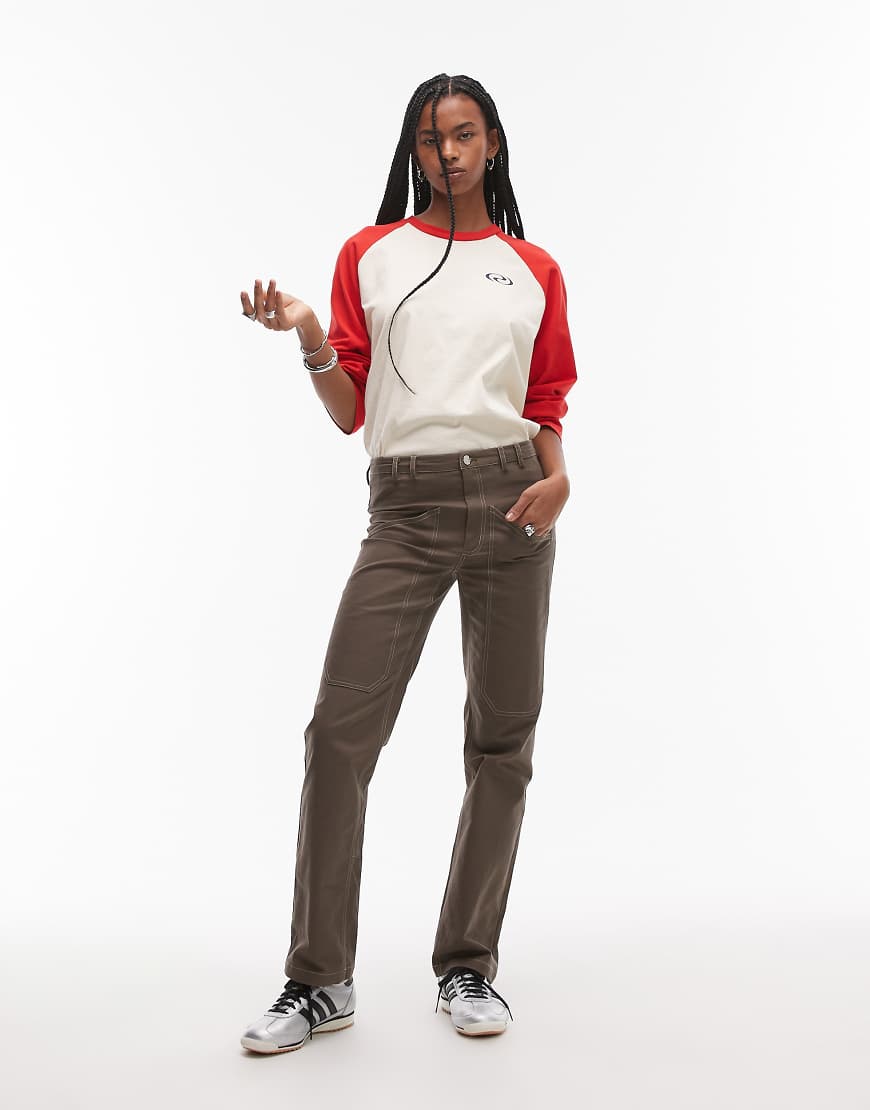 Resume straight leg pants with contrast stitching in brown - part of a set