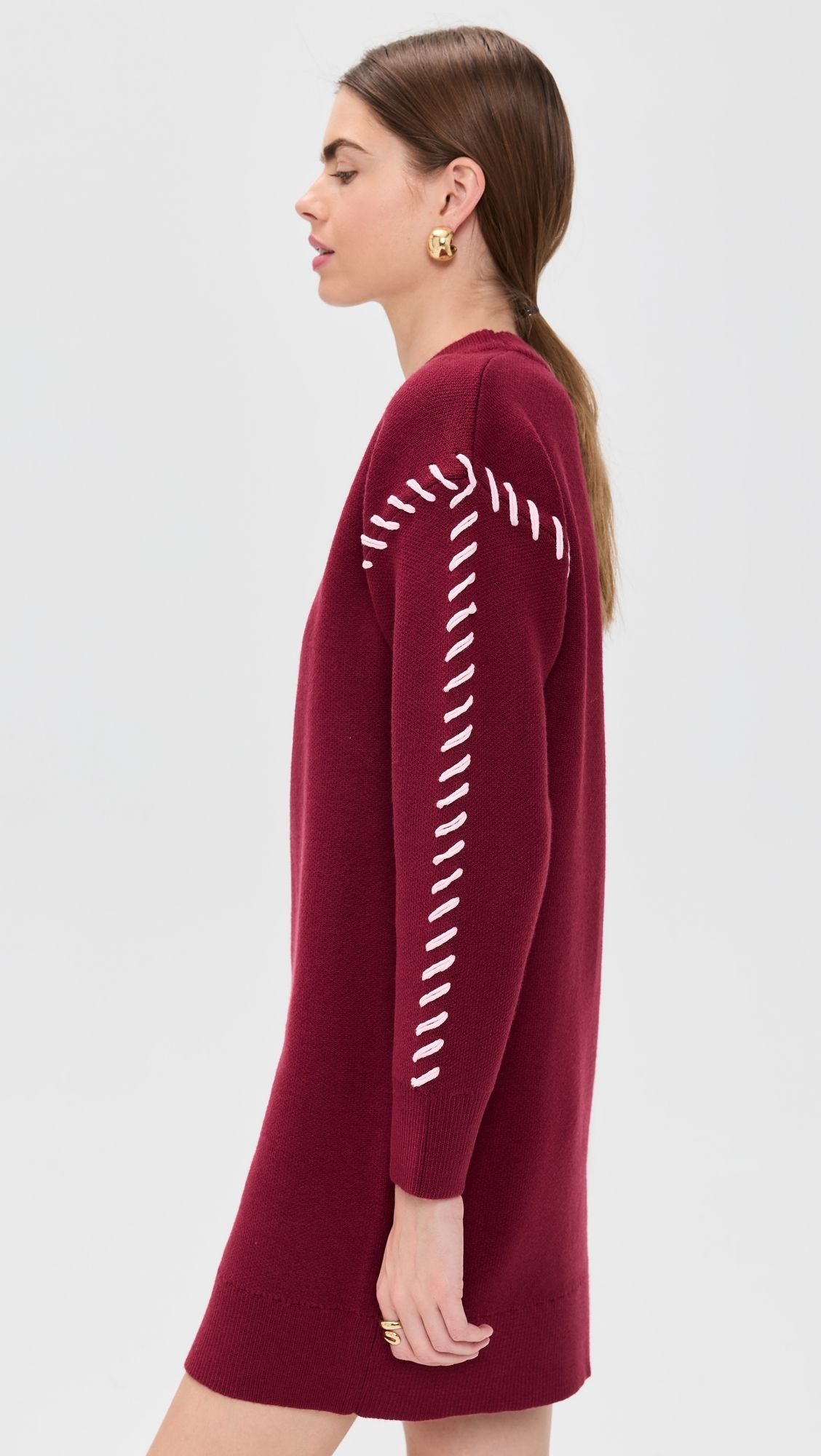Whip Stitched Knit Mini Dress Burgundy/Pink