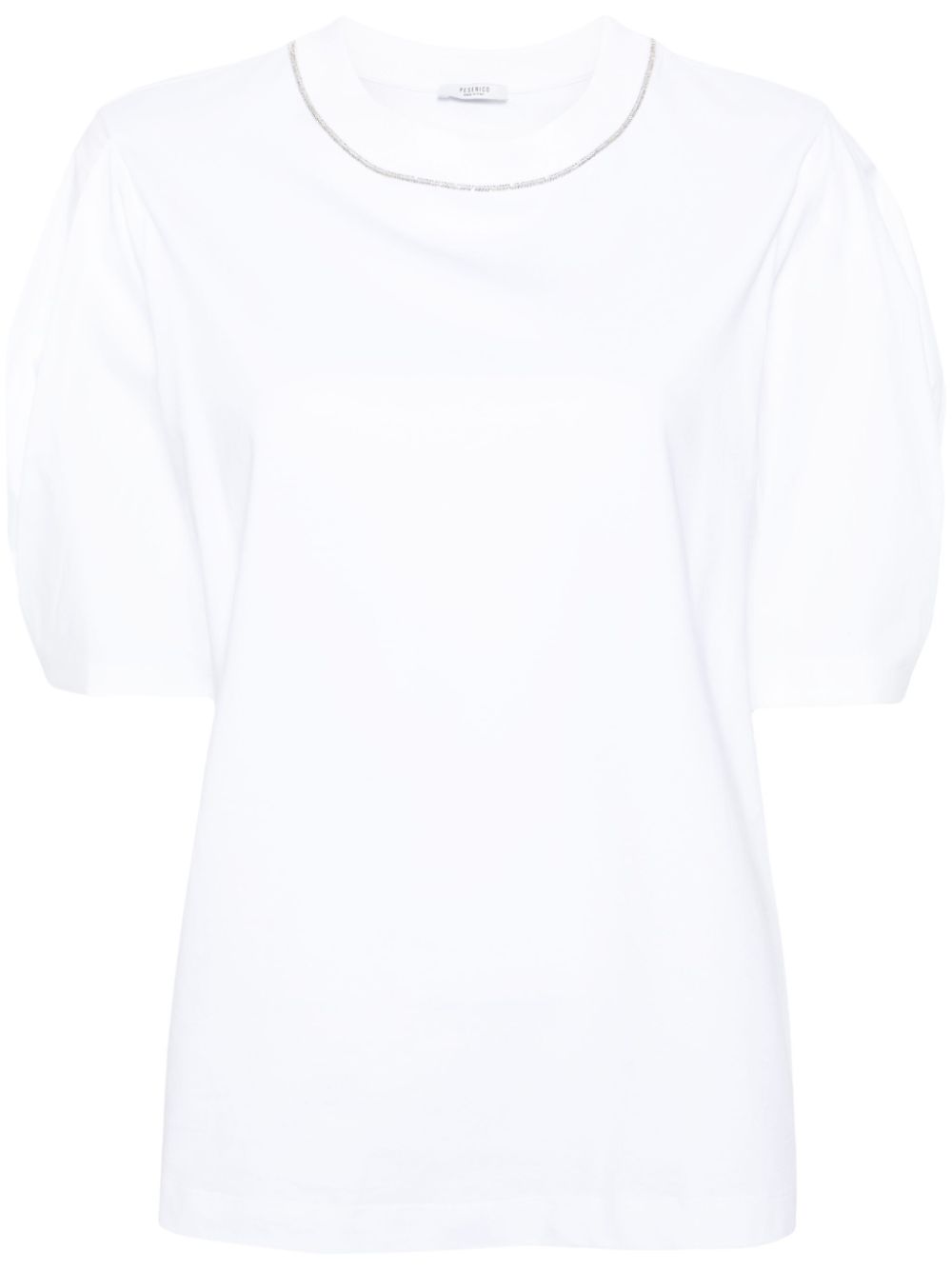 Bead-trim stretch-cotton T-shirt - White