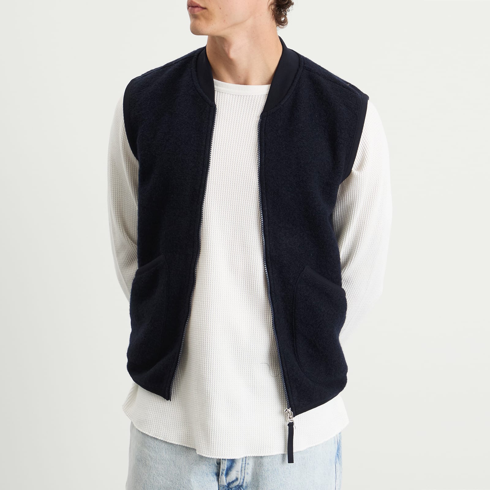 Men's Wool Fleece Zip Waistcoat Navy