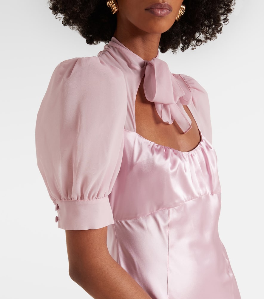 Tie-neck silk satin gown