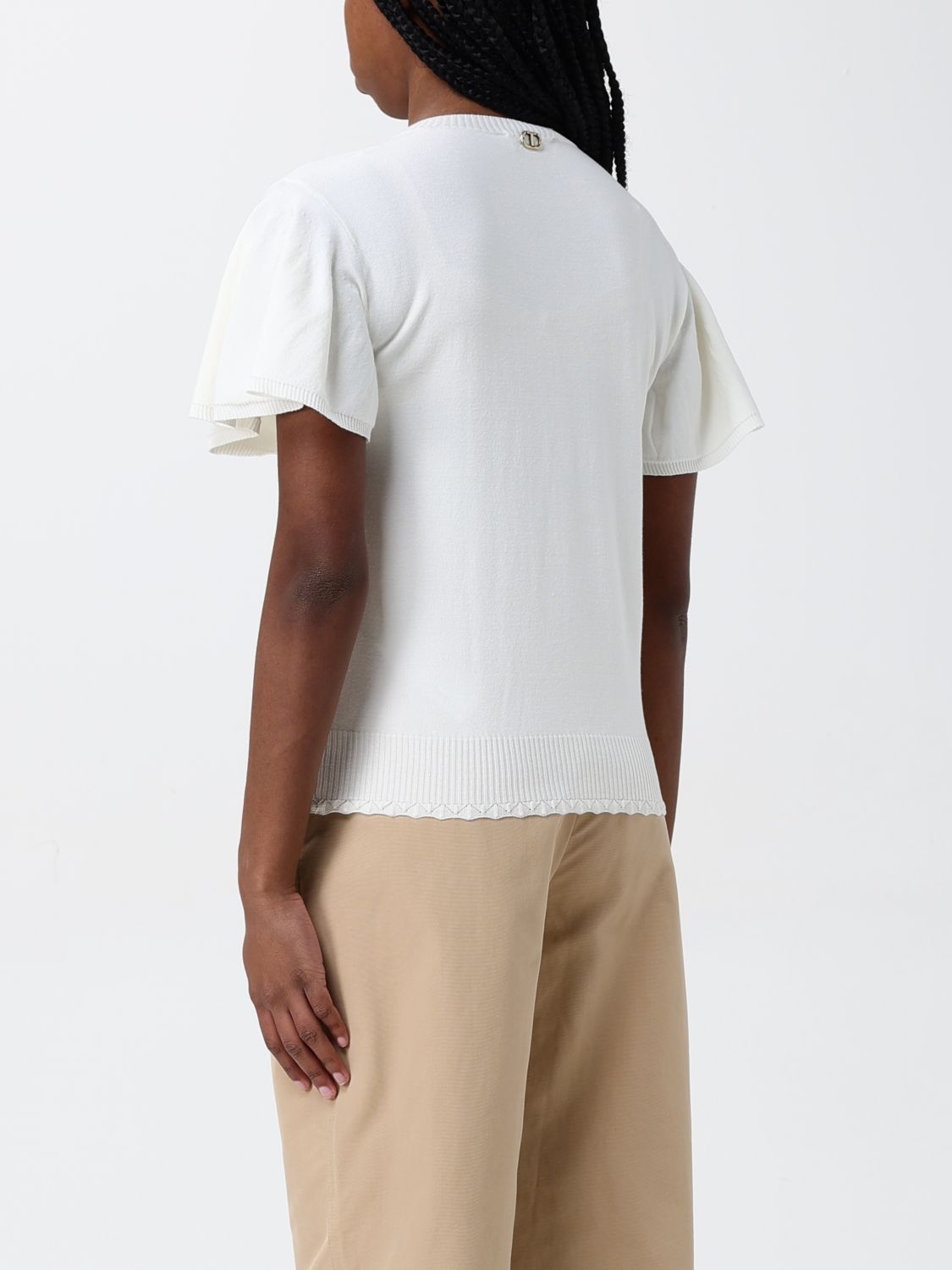 Scalloped-hem knitted T-shirt - 00282_White Snow