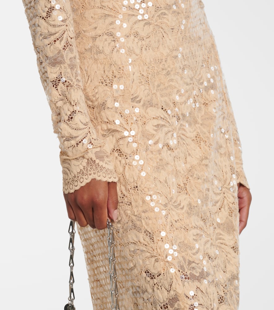 Sequined off-shoulder lace maxi dress