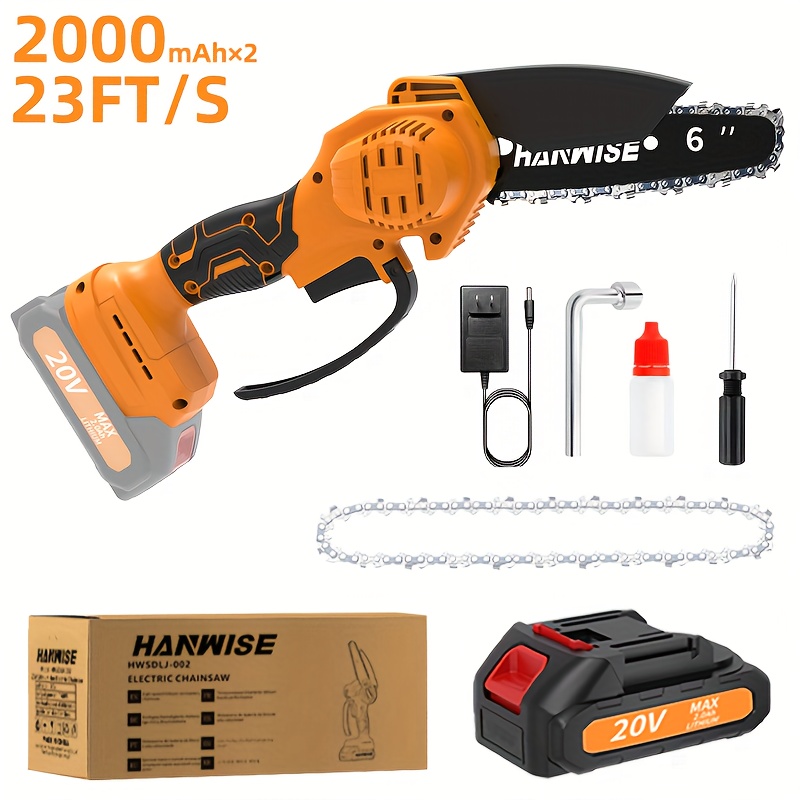 TEMU Hanwise 20v Cordless Chainsaw 6/12 Inch Chain Saw -inch Cordless Lithium Chain Saw: A Professional Garden Saw Used For Wood Cutting And Tree