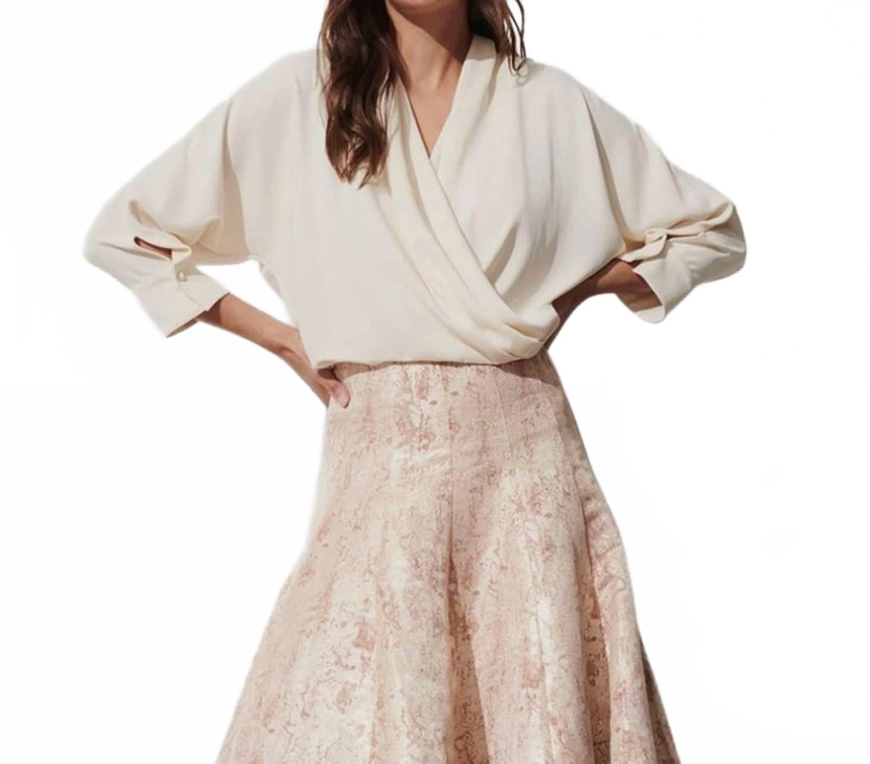 Fallon Crossover 3/4 Sleeve Top In Chalk White