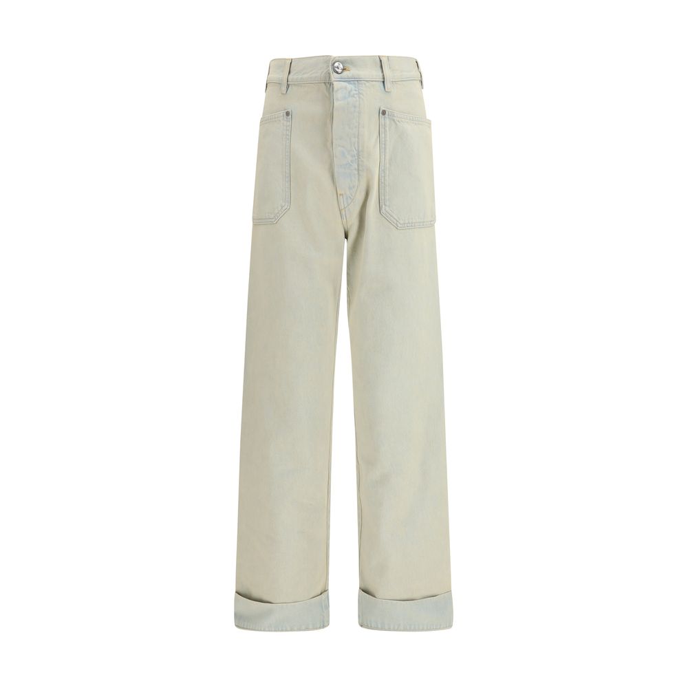 Patch Pocket Cotton Jeans — Beige