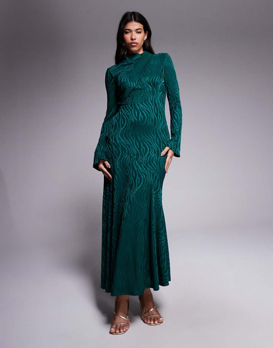 High neck maxi dress in forest green
