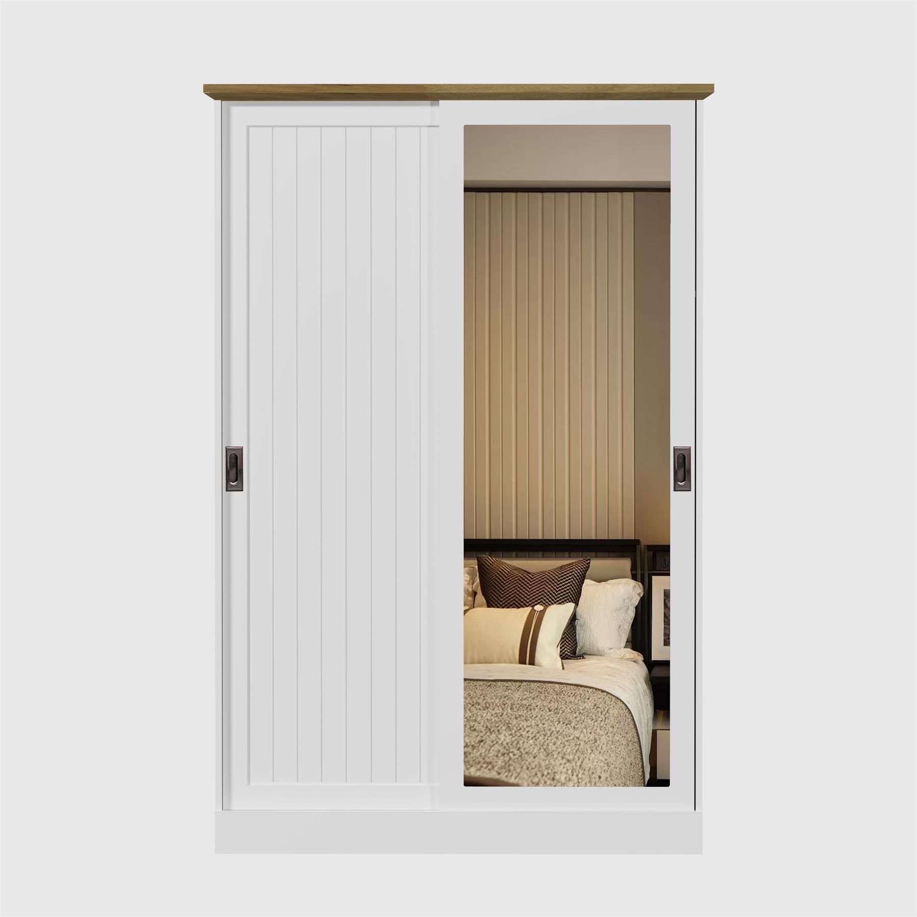 KOSY KOALA Wardrobe with Sliding Door, Full Length Mirror Wood Finish for Bedroom in White