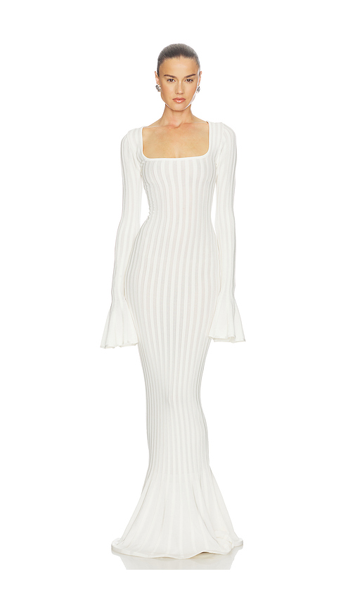 Helsa Tesca Knit Dress in White. M. Also in S