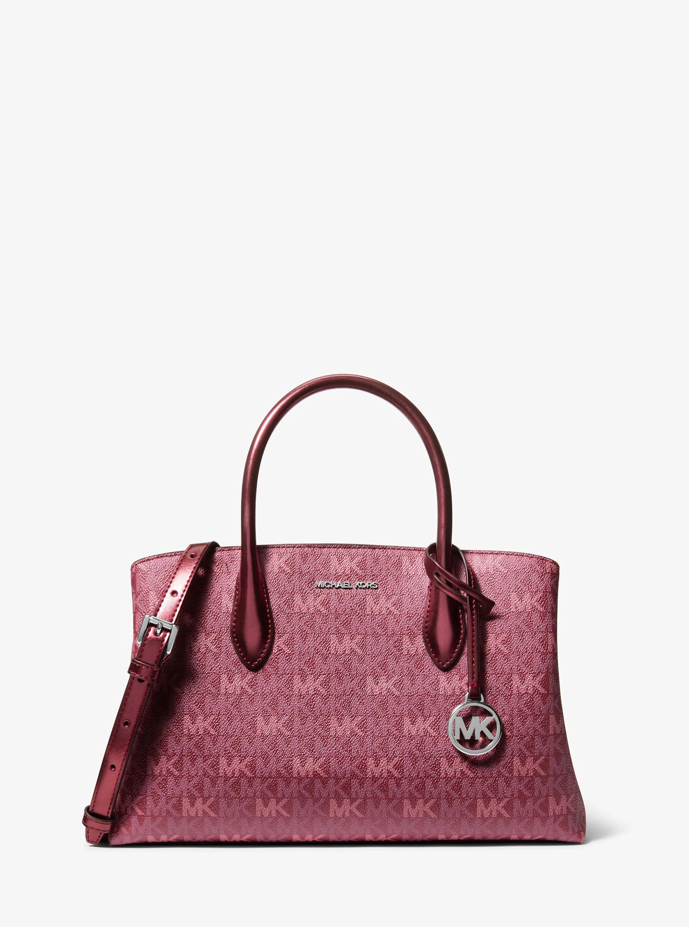 Maya Medium Metallic Signature Logo Satchel in Red - One Size