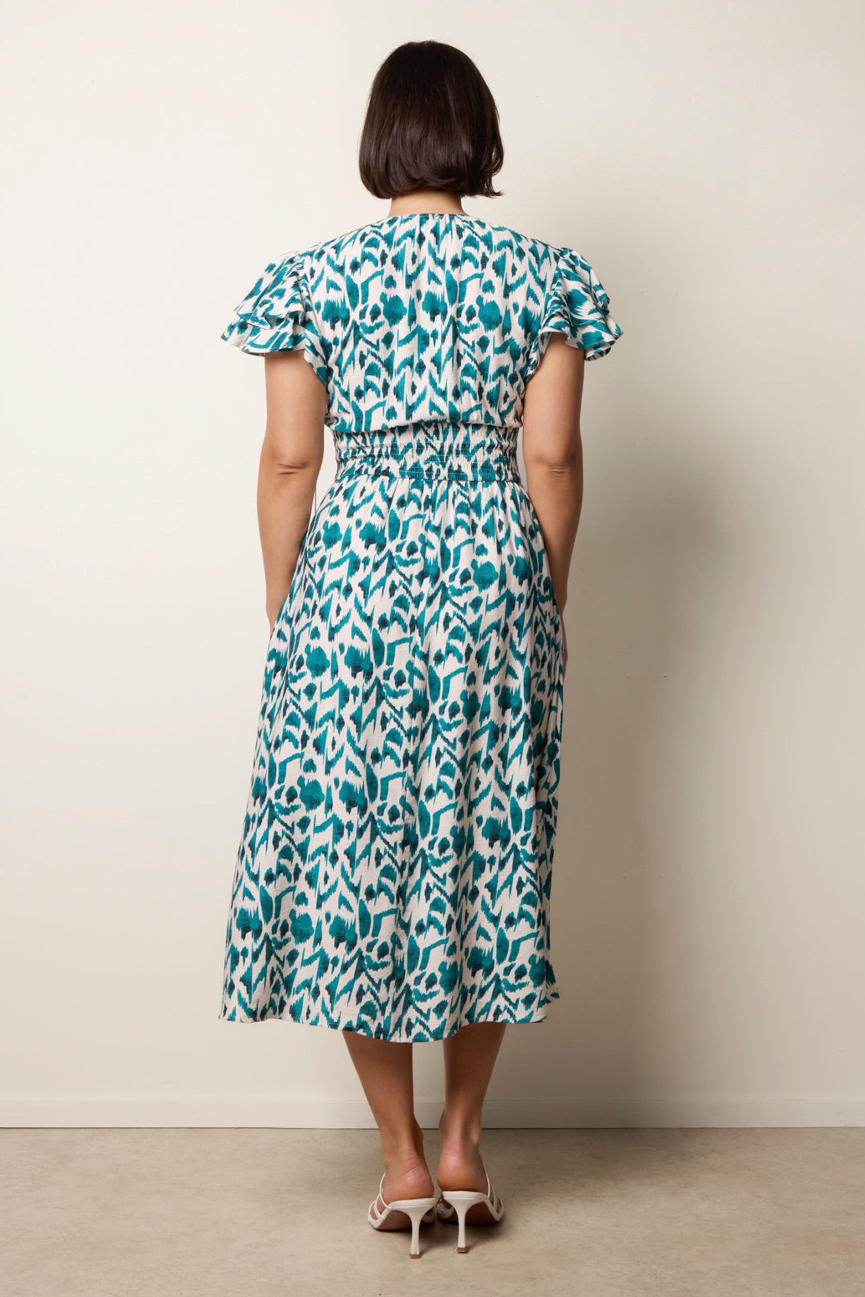 Blue Vanilla Women's Shirred Waist Teal Short Sleeve Slip On V-neck Midi Dress | : Sma