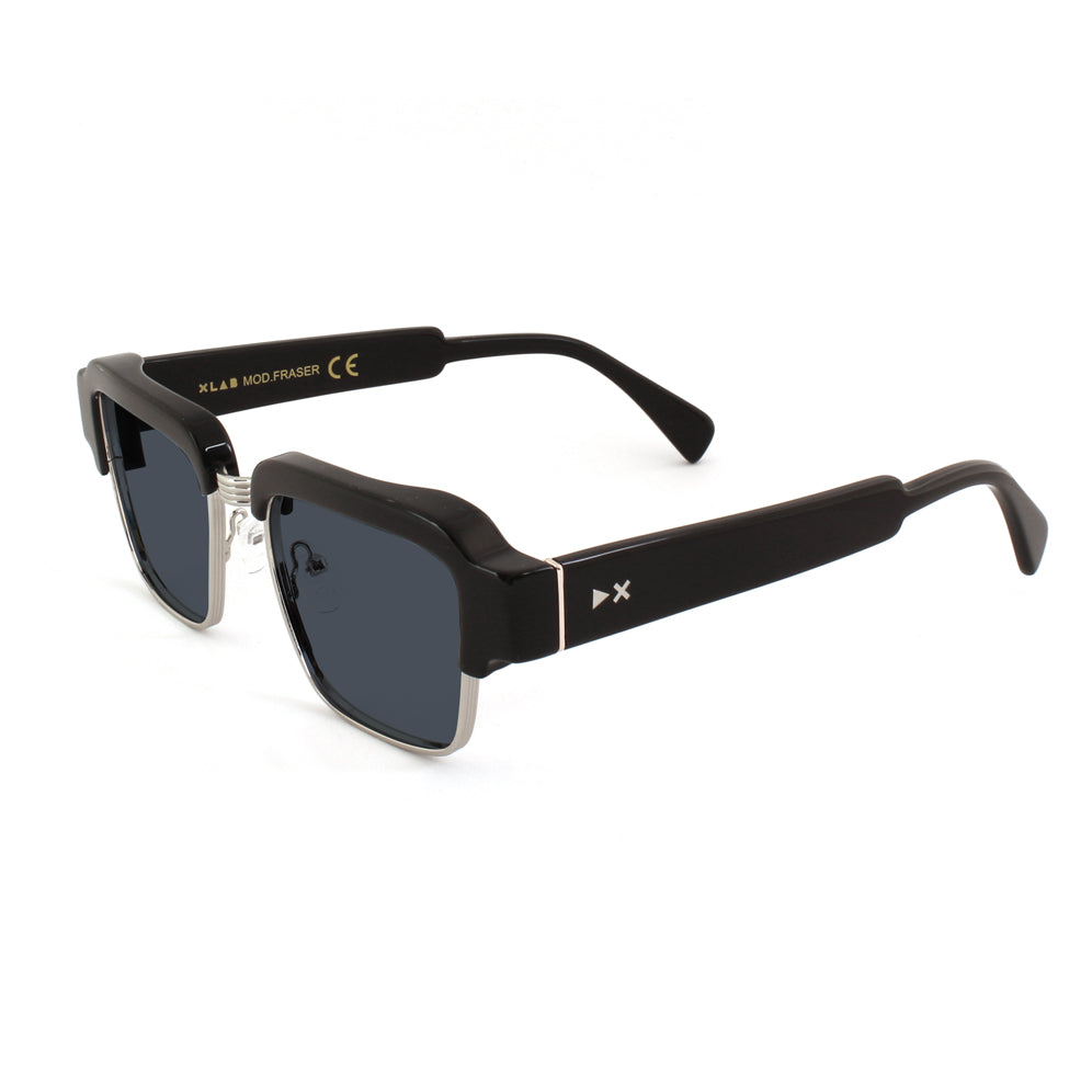XLAB Unisex XLAB Fraser Occhiali da sole Acetato Nero/Argento Fumo Squadrata Polarizzata