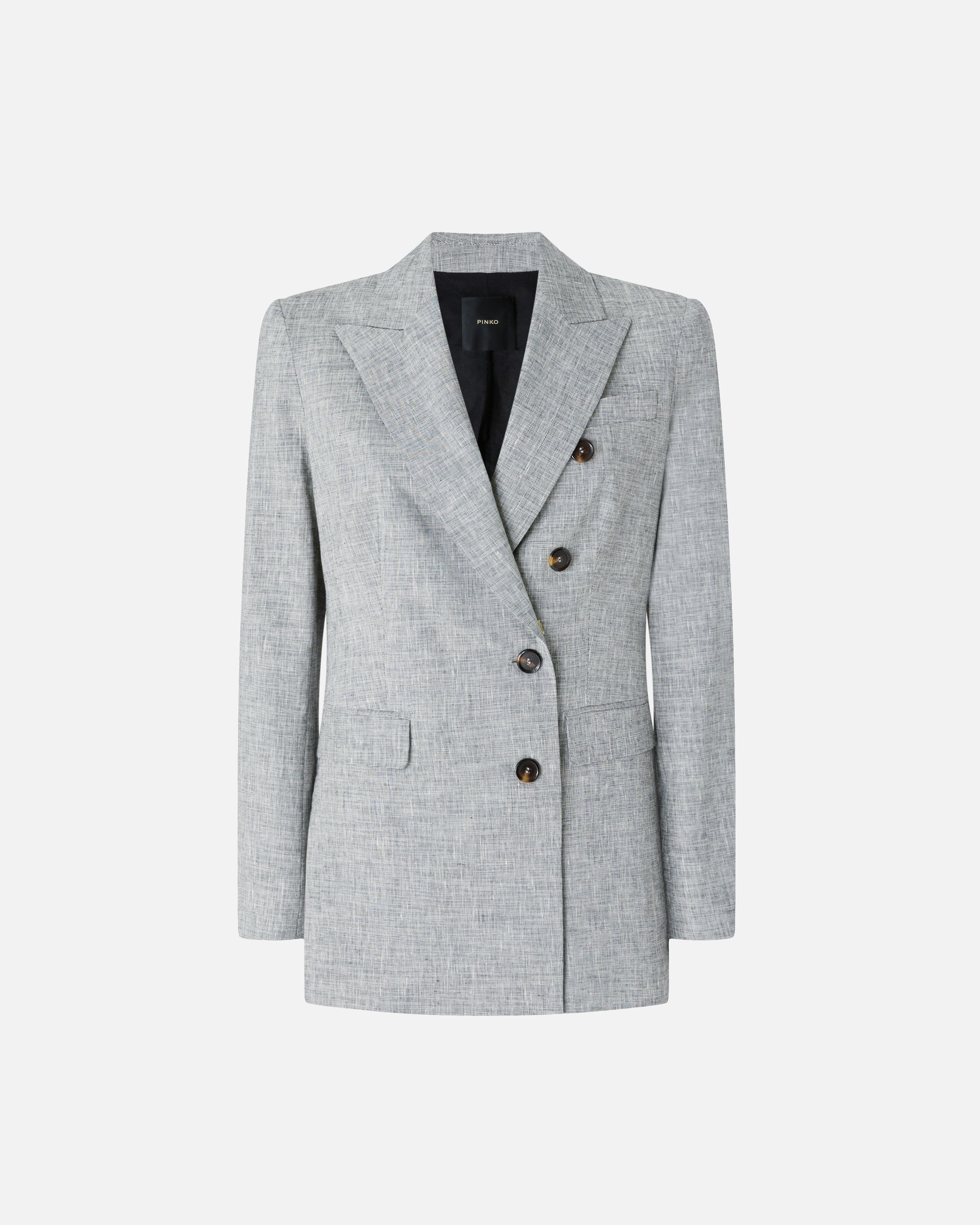Double-breasted jacket in slub linen-blend fabric - 36