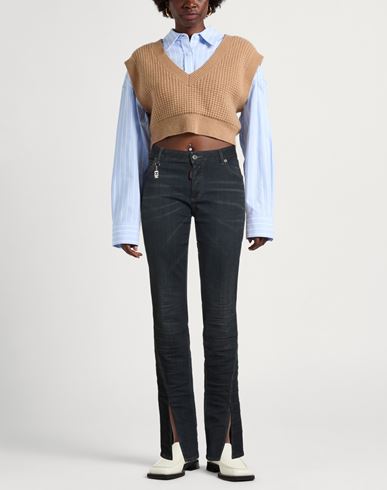 Woman Jeans Blue Size 0 Cotton, Elastane, Calfskin