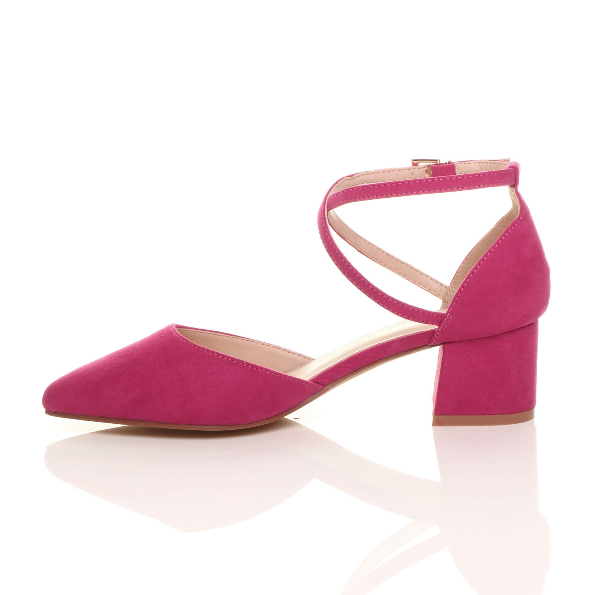 Mid Block Heel Crossed Strap Pointed Toe Faux Suede 2 Part Heels