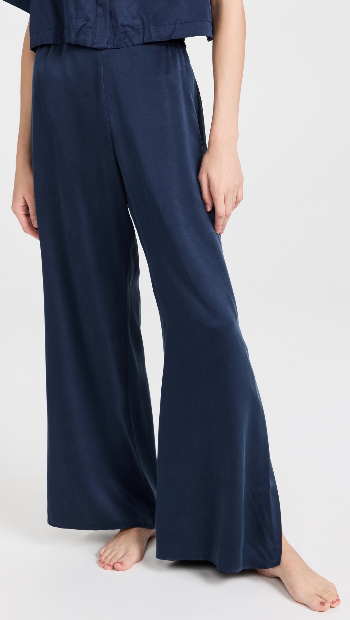 Washable Silk High Rise Pant Set Deep Blue
