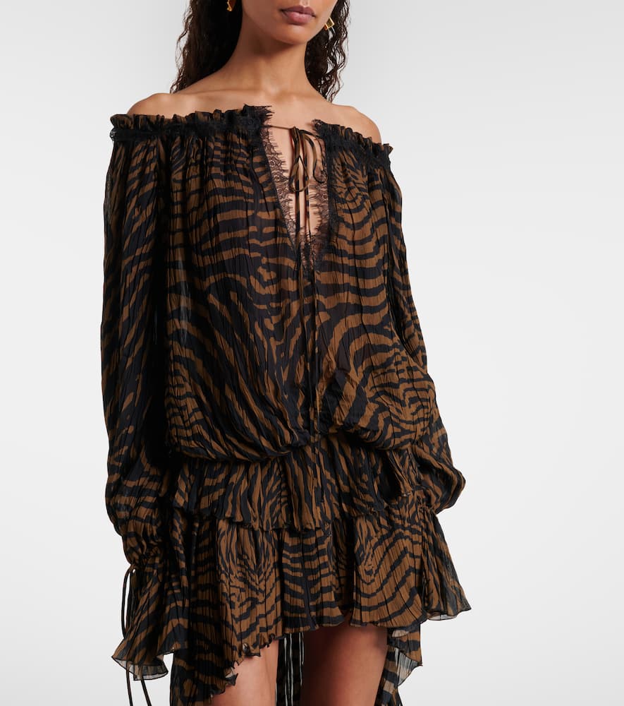 Lace-trimmed zebra-print chiffon top