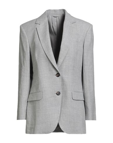 Woman Blazer Light grey Size 12 Linen, Wool, Brass