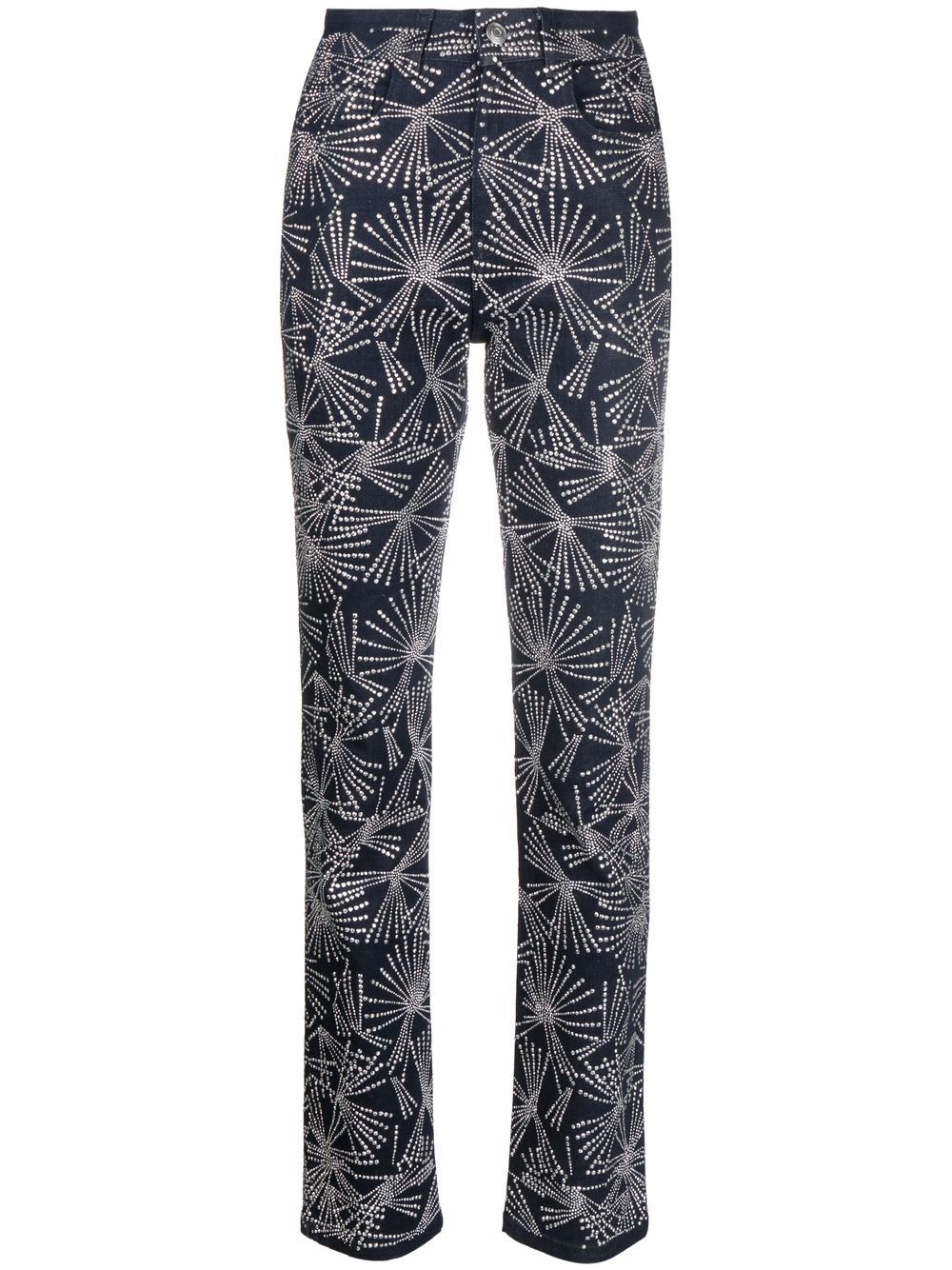 Crystal-embellished straight-leg trousers - Blue