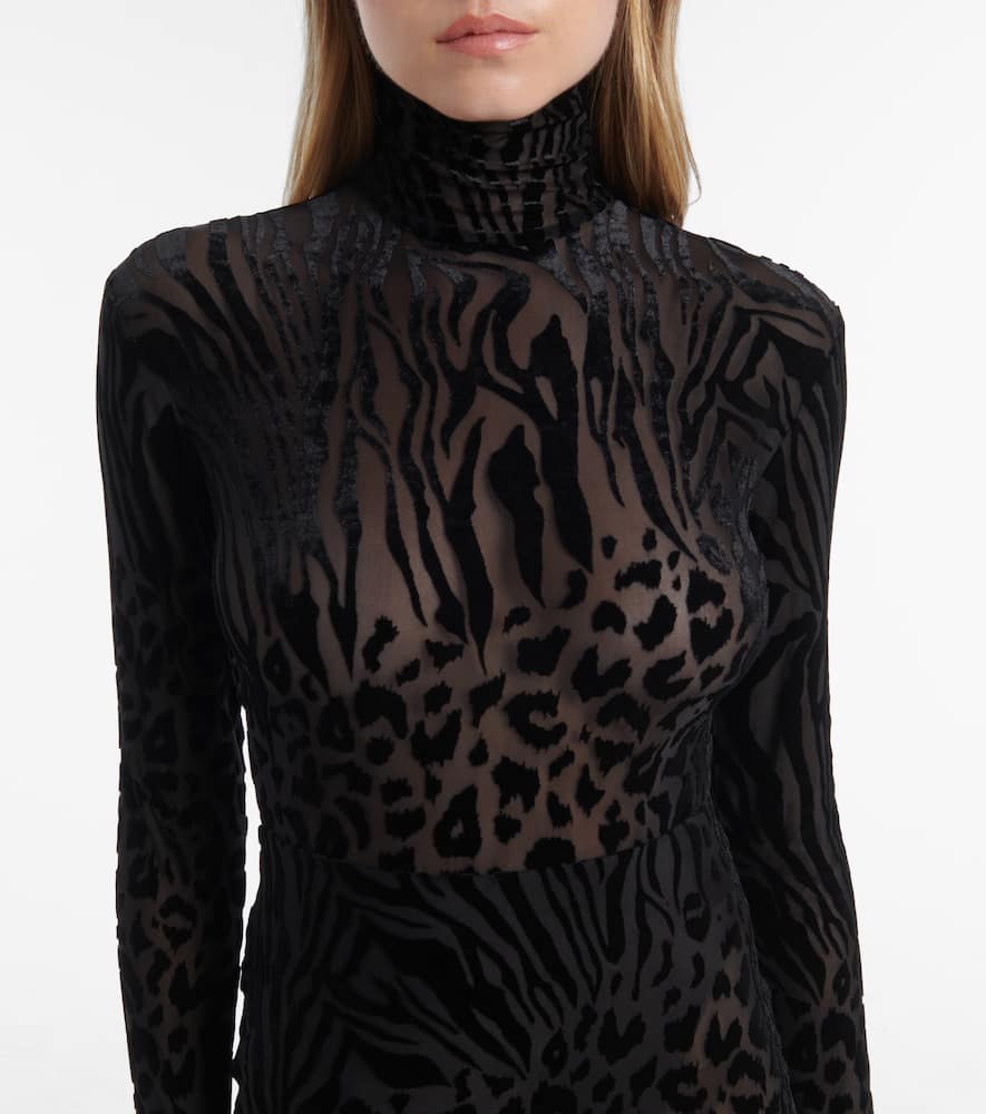 Sheer animal-print devoré maxi dress