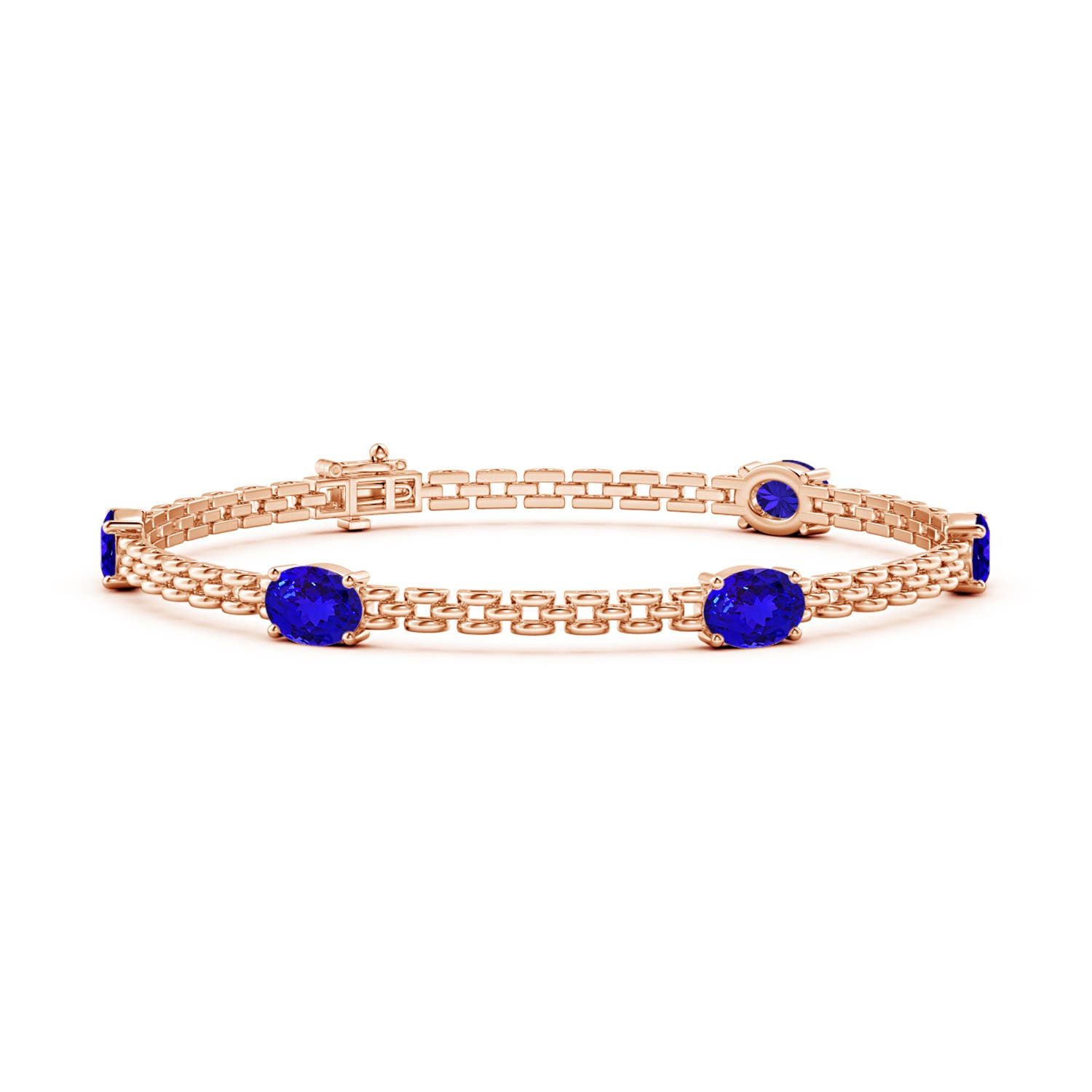 Angara 4.0 Carats Five Stone Oval Tanzanite Station Link Bracelet in 14K Rose Gold