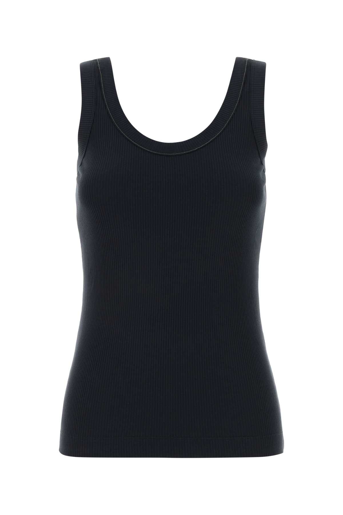 Stretch Cotton Ribbed Tank Top — Navy