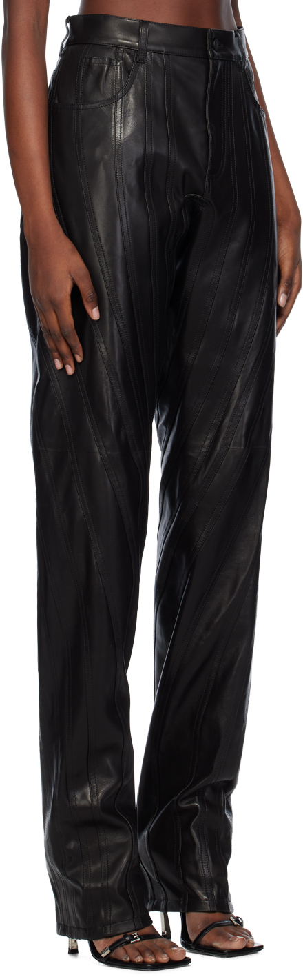 Mugler Black Spiral Leather Pants