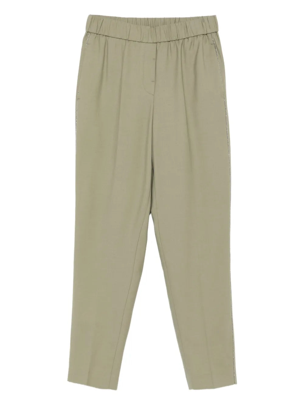 Elastic-Waist Embellished Trousers — Sage