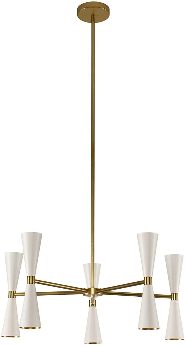 Milo 10-Light Mid-Century Modern Chandelier in White and Vintage Bra