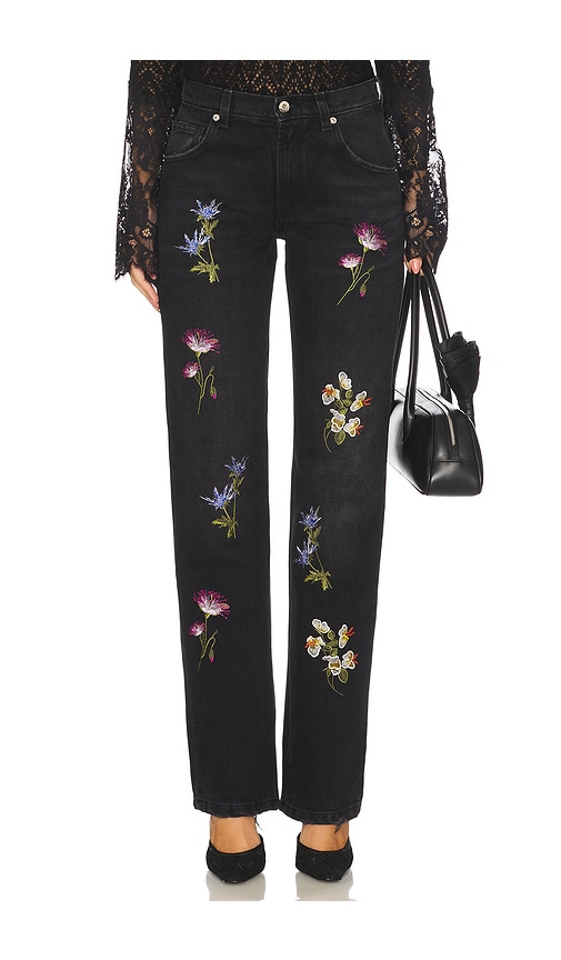 Blumarine Embroidered Denim Straight Leg in Black. - 40 also