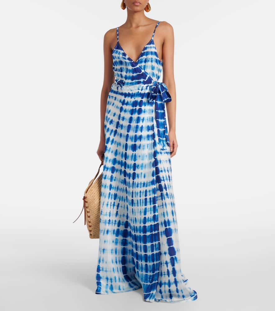 Tie-dye silk wrap dress
