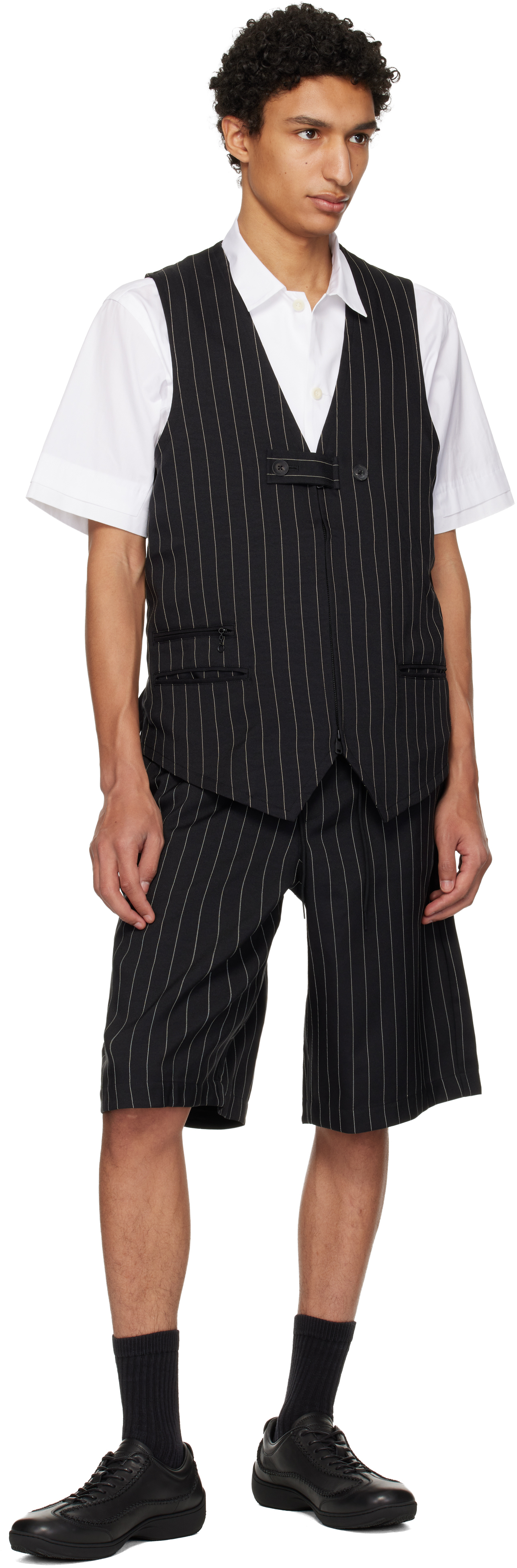 Black Pinstripe Sport Uniform Shorts