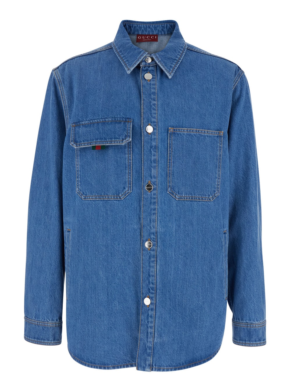 Blue Shirt With Classic Collar And Web Detail On The Front In Denim Man