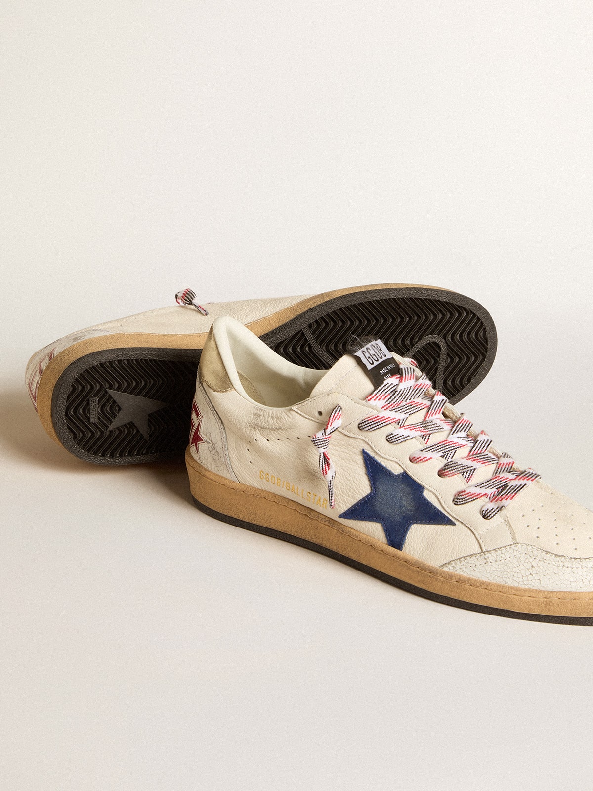 Golden Goose - Men's Ball Star In Nappa Leather With Blue Suede Star And Platinum Leather Heel Tab, Man